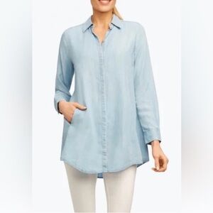 Foxcroft Womens Button Down Tencel Cici Tunic Shirt in Indigo Size 8 NEW